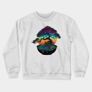 Bonsai World, Bonsai Tree, Rainbow Sunset Crewneck Sweatshirt